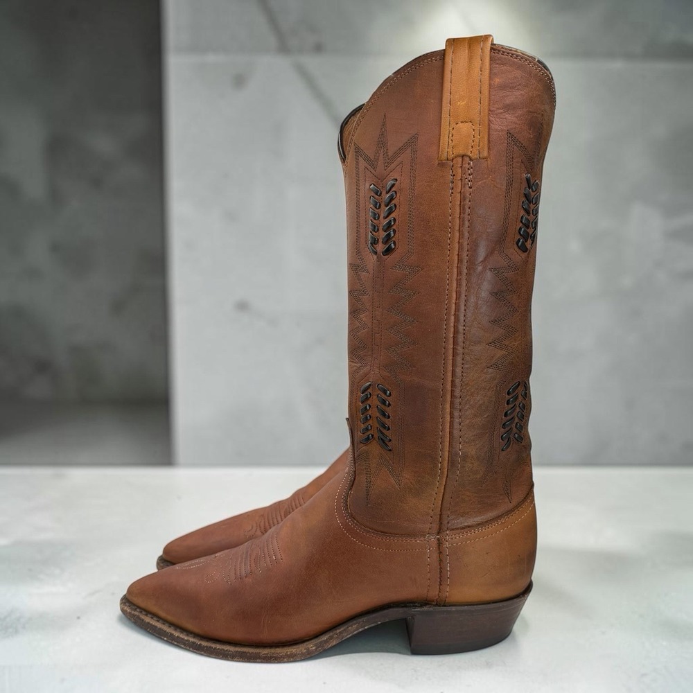 Vtg DAN POST Women's Sz 6.5 M Cognac Brown Leather Cowboy Cowgirl Western Boots